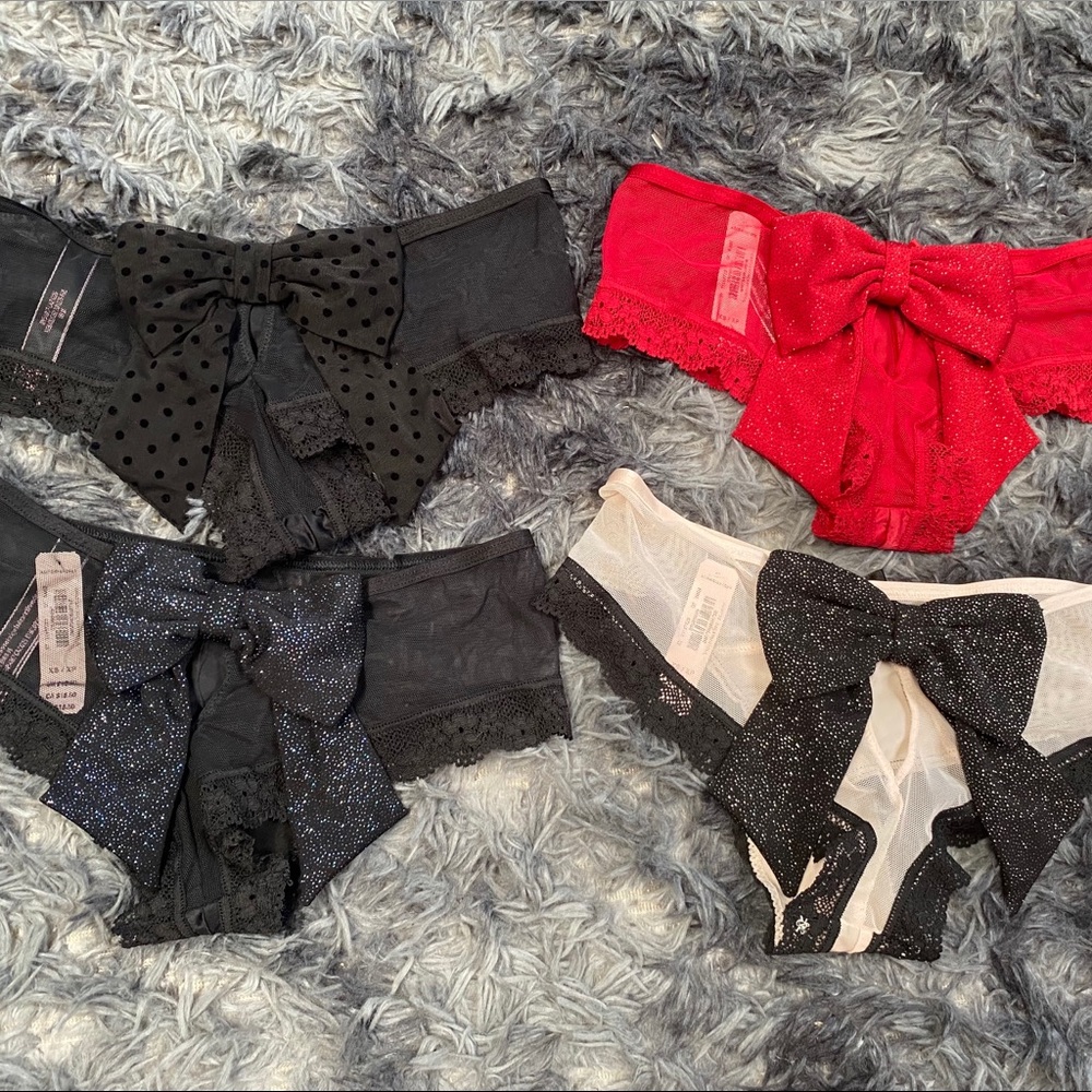 Victoria secret panties bow cheeky xs rare black nude red